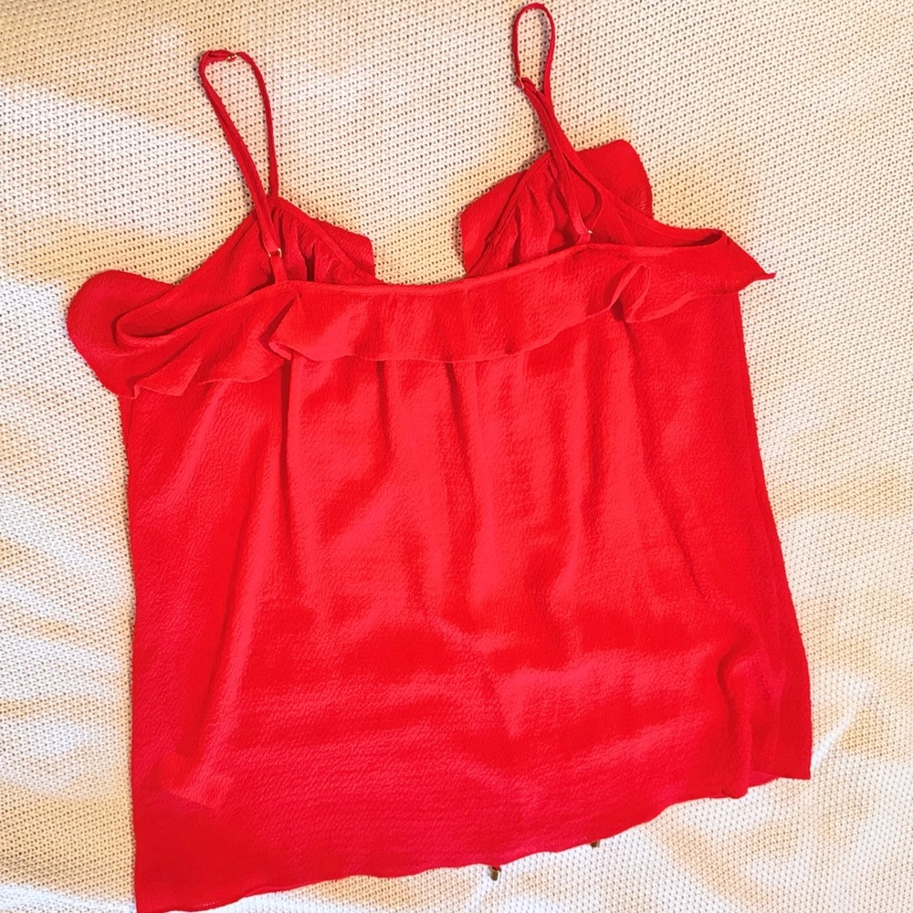 ELLA MOSS Scarlet Red Ruffle Tank Top - Sleeveless Blouse - Picture 4 of 10